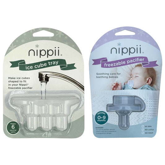 Nippii Original Freezable Teething Pacifier and Ice Cube Tray Bundle